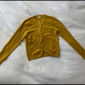 J Crew 100% Cashmere Mustard Yellow Button Down Sweater, Size M